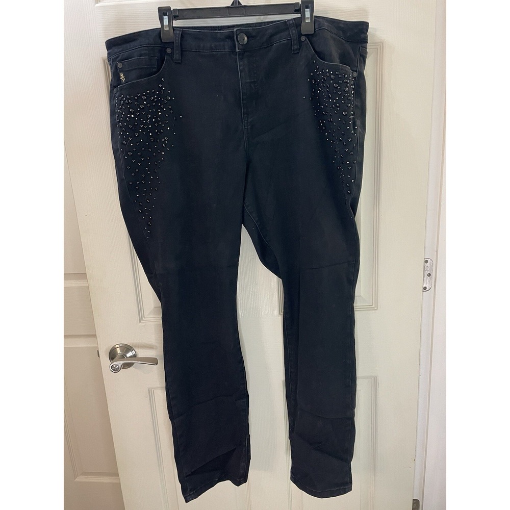 Torrid Women's‎ Premium Black Pants Beaded, Tag 24, Act 22, 5 Pockets, Skinny
